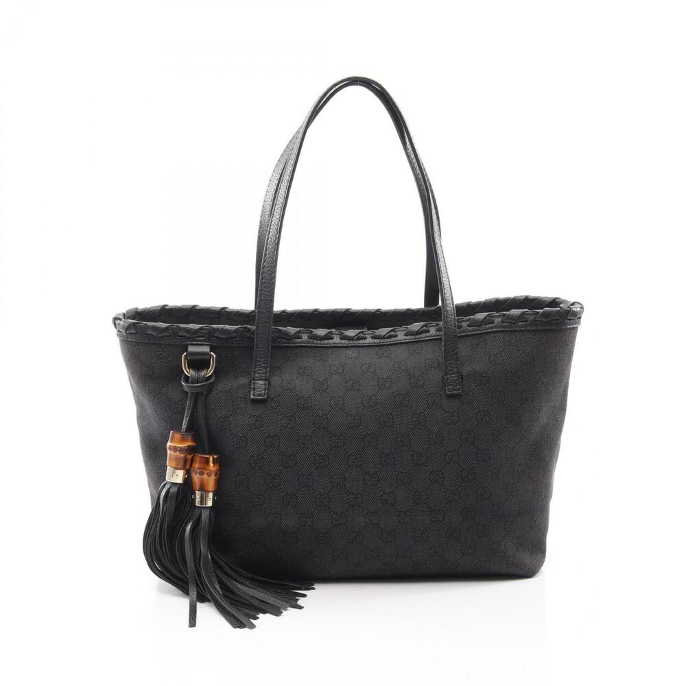 GUCCI Black Leather Bamboo Tote Bag